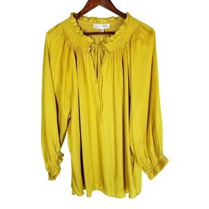 Chelsea & Theodore‎ 3X Blouse Top Yellow Gold Long Sleeve Ruffle Neckline